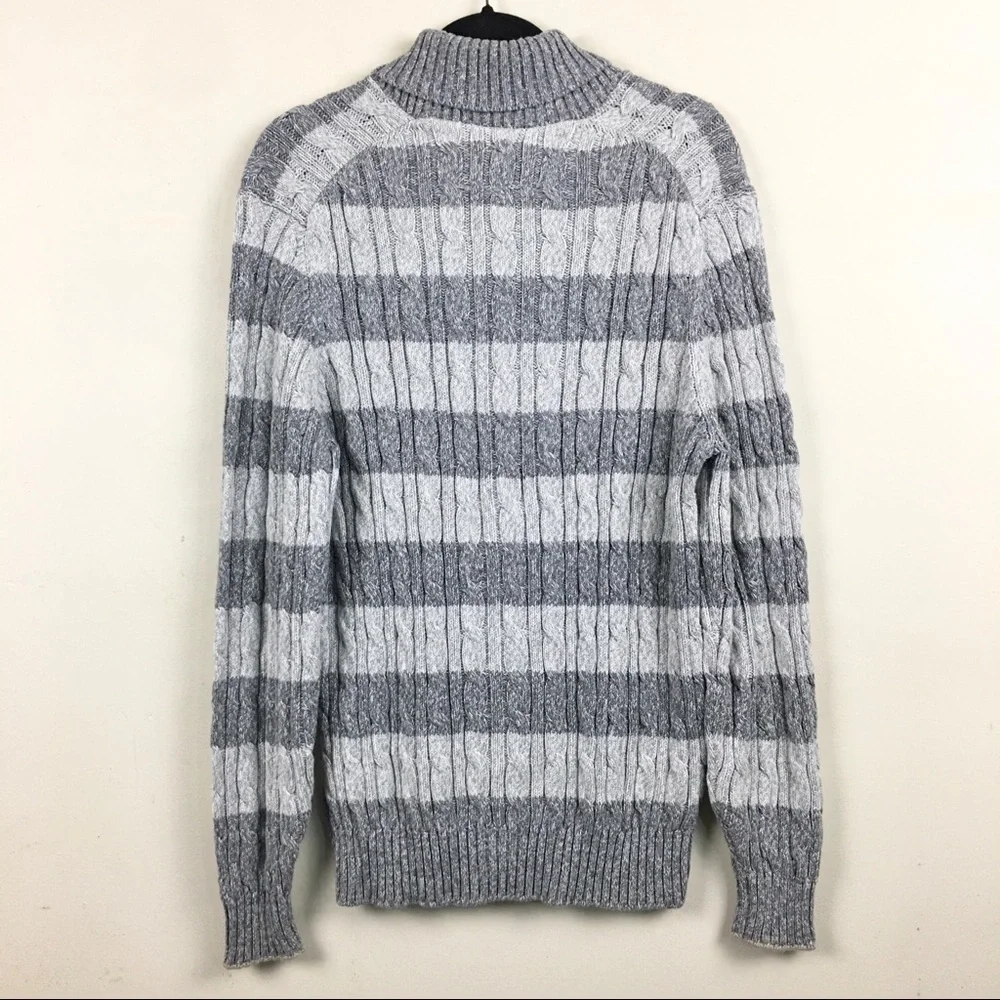 Brunello Cucinelli Men’s Gray‎ Striped Cable Knit Pullover Sweater